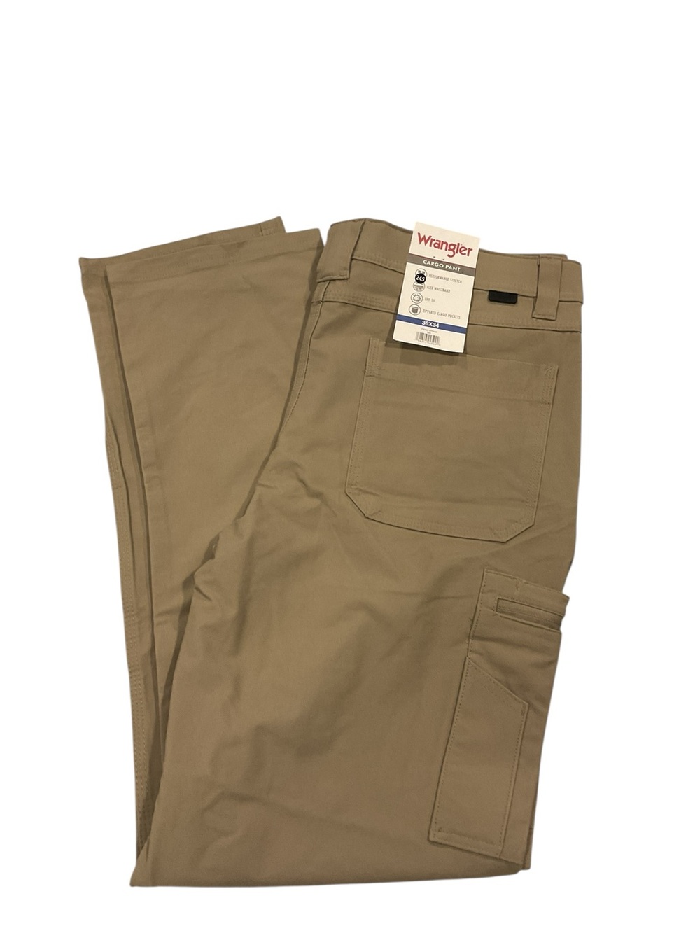 Wrangler Mens Performance Stretch Cargo Pants Tan Flex Waistband 36x34 1972660